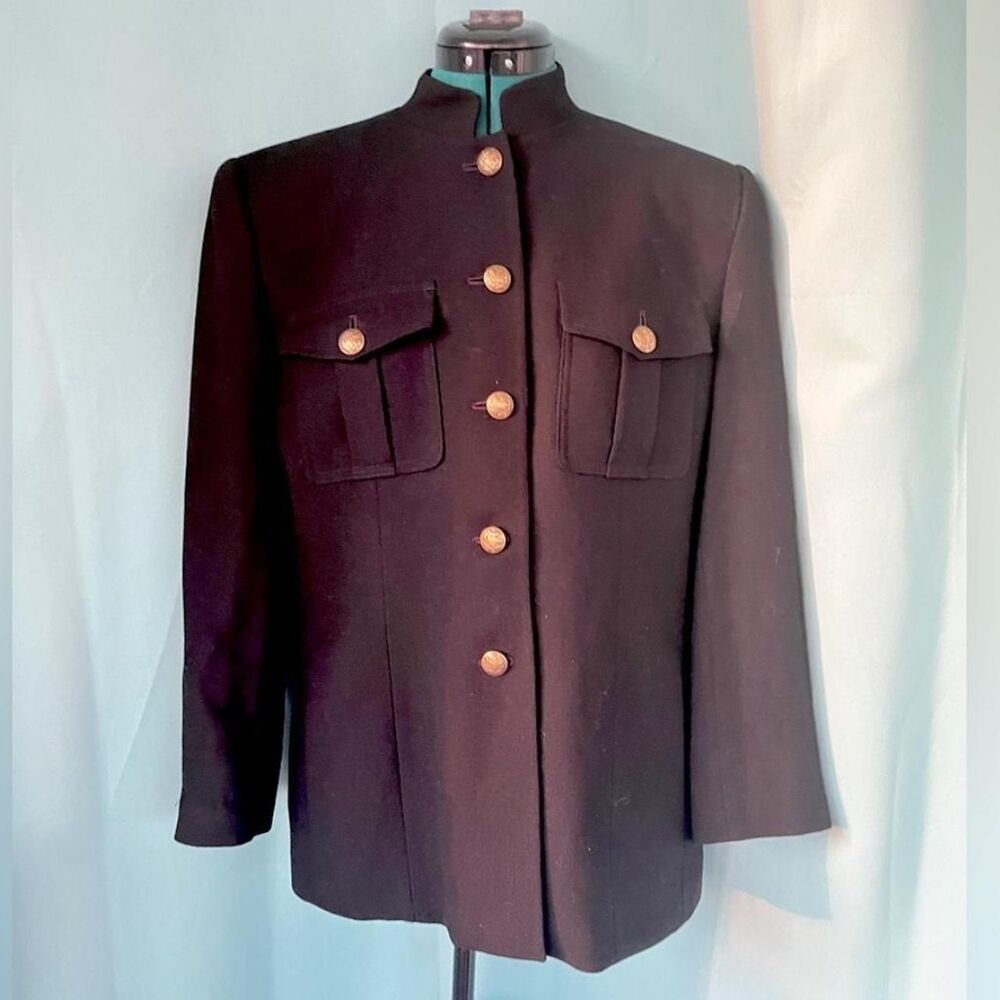 Vtg Miltary Structured Utility Blazer Coat W/ Pads & Gold Hardware Sz 10